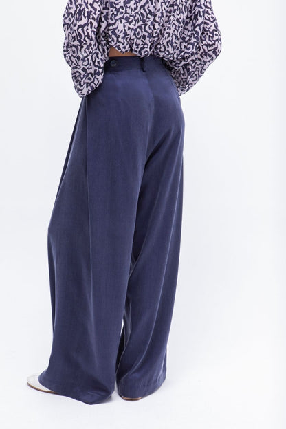 PANTALON PALAZZO CUPRO AZUL MARINO