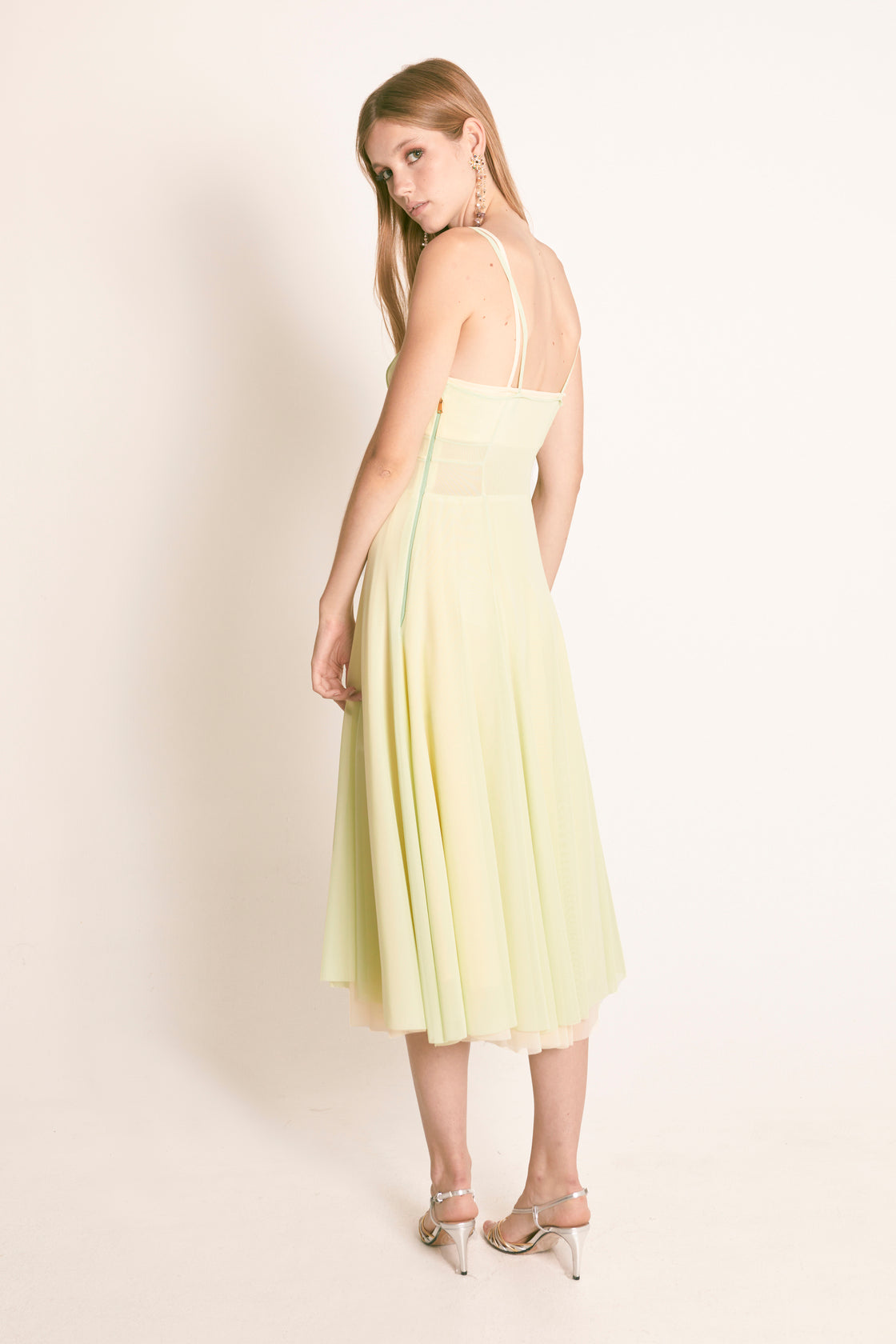 VESTIDO MIDI TULL MESH TIN VERDE PASTEL