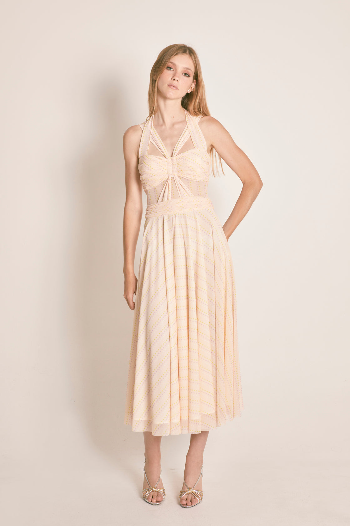 VESITIDO MIDI CUT OUT MESH LUNARES NUDE