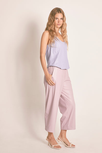 PANTALON FRUNCE CINTURA ECOPIEL KUBRA PINK