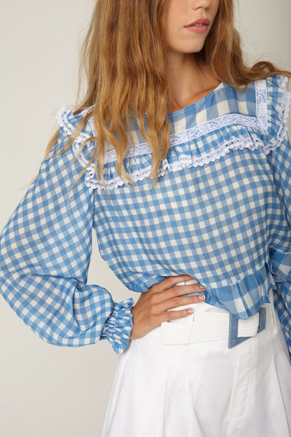 Blusa Puntilla Frunce Senapeti Cuadros