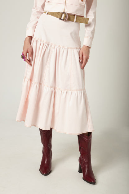 Falda Midi Volantes Satin Rosa