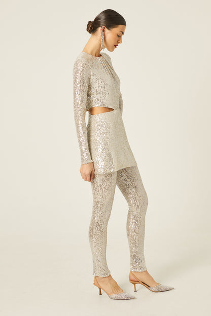 Vestido Mono Cutout Lentejuelas Nude