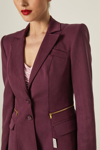 Blazer Tencel Cremalleras Berenjena