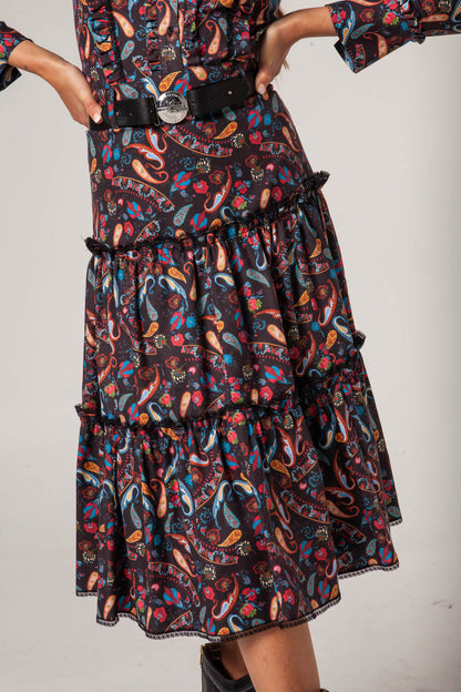 Falda Viella Midi Volantes Pasley Negro