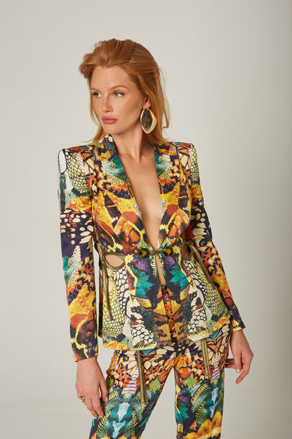 Blazer Cut Out Circulos Estampado Mariposa