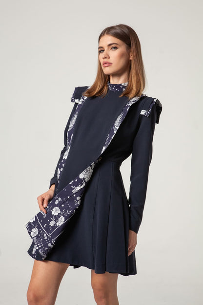 Vestido Tablas Espalda Frunce Azul Marino
