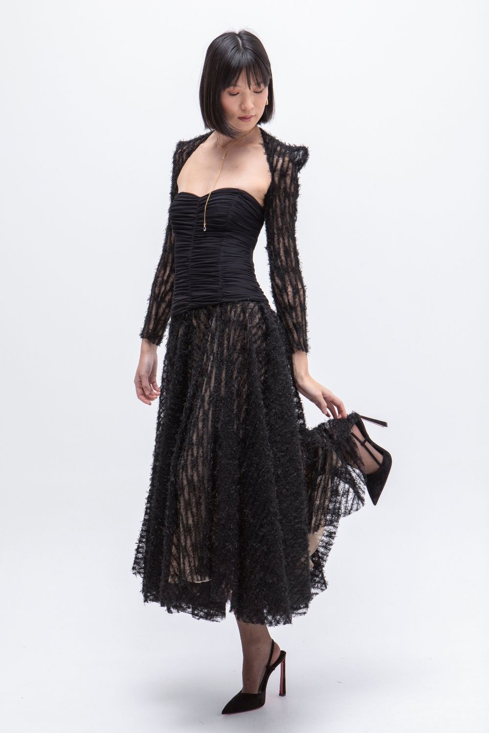 VESTIDO LARGO TULL POESIA NEGRO
