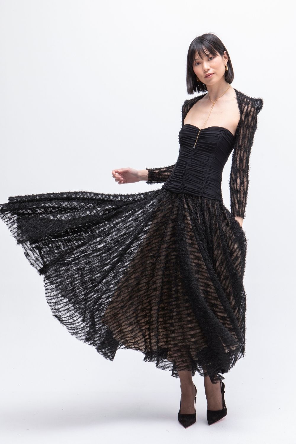 VESTIDO LARGO TULL POESIA NEGRO