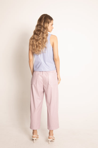 PANTALON FRUNCE CINTURA ECOPIEL KUBRA PINK