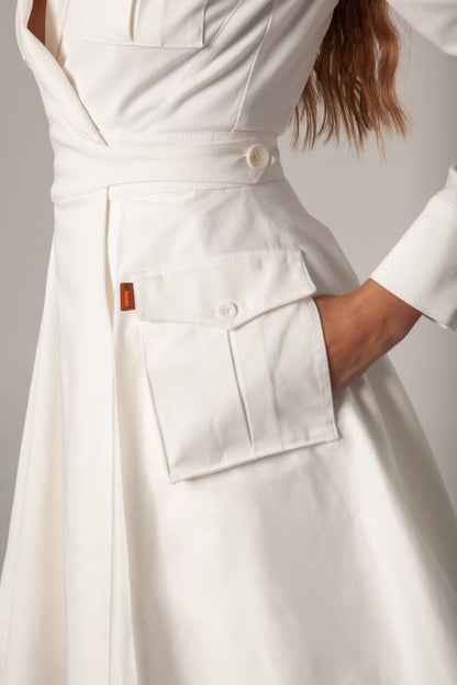 Vestido Sarga Midi Beige