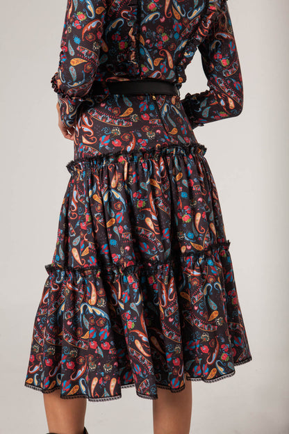 Falda Viella Midi Volantes Pasley Negro