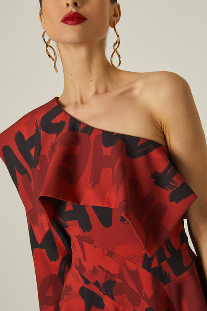 Vestido Midi Asimetrico Estampado Grafitti