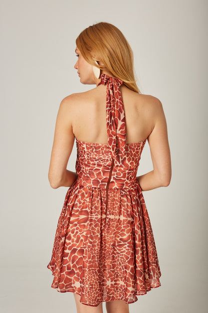 Vestido Corto Cut Out Estampado Jirafa