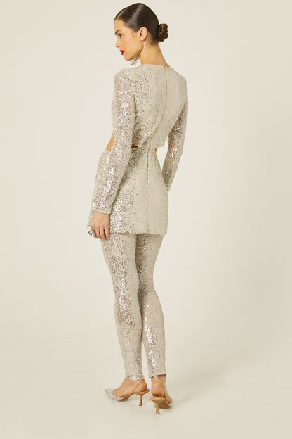 Vestido Mono Cutout Lentejuelas Nude