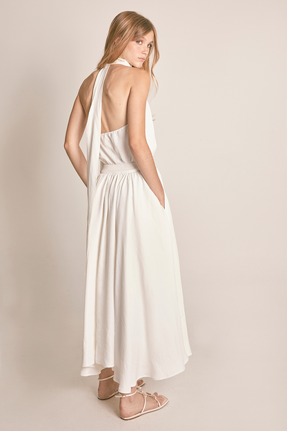 VESTIDO MIDI TWILL  BLANCO