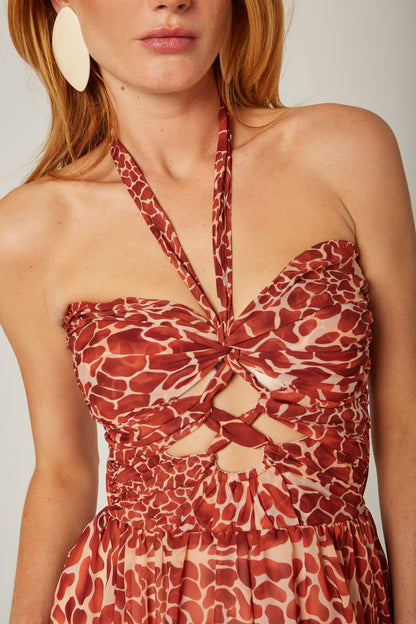 Vestido Corto Cut Out Estampado Jirafa