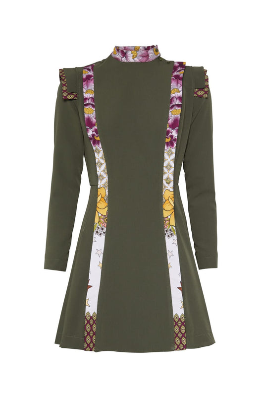 Vestido Tablas Espalda Frunce Khaki