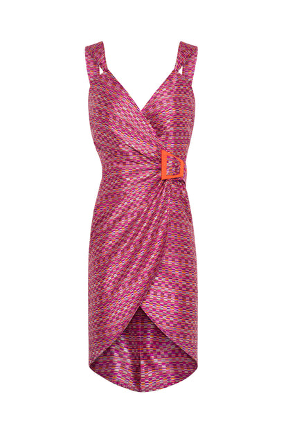 Vestido Corto Jacquard Fuxia