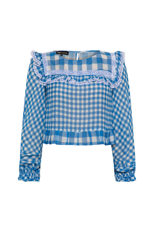 Blusa Puntilla Frunce Senapeti Cuadros