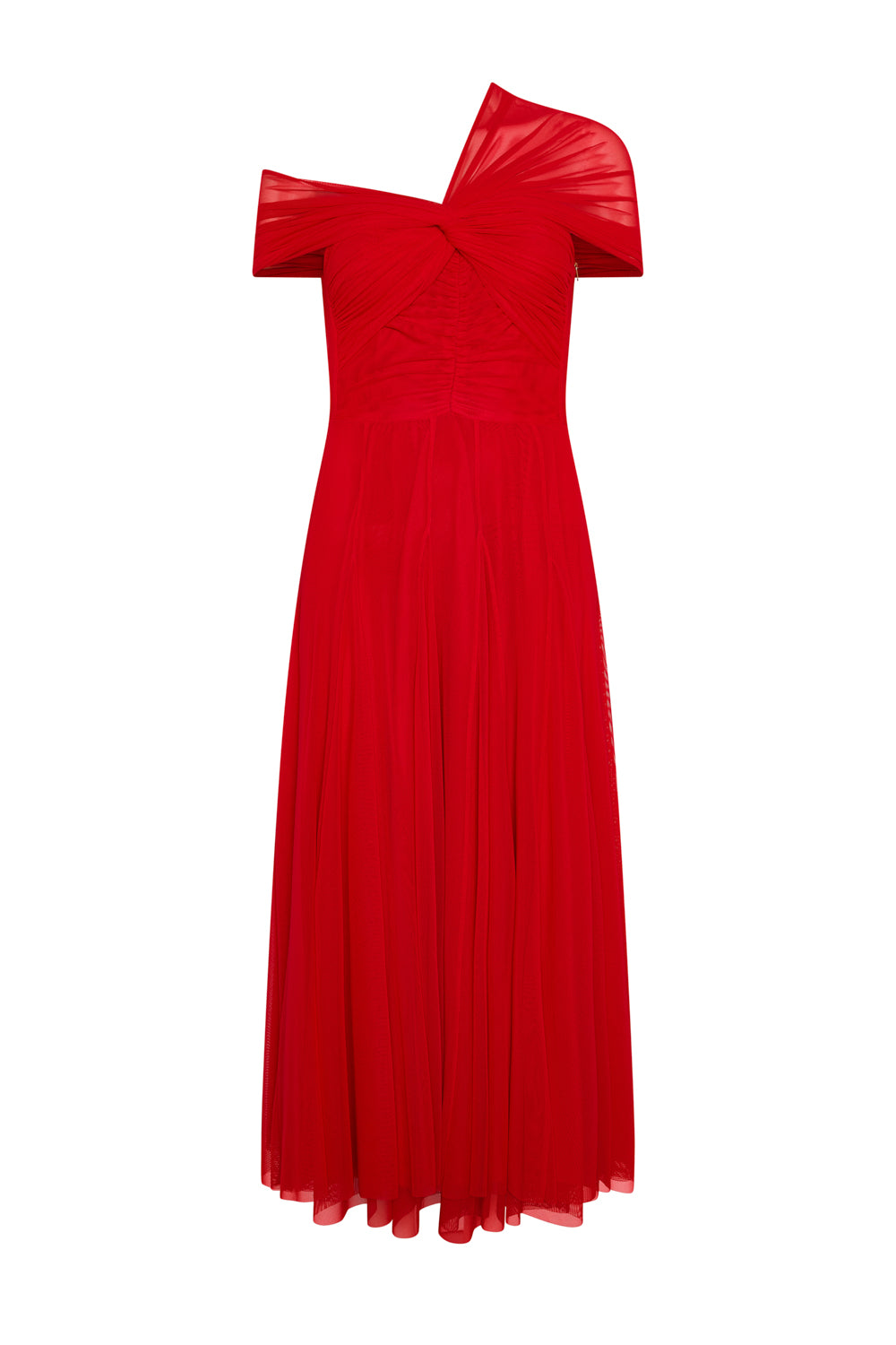 Vestido Quillas Tull Midi Rojo